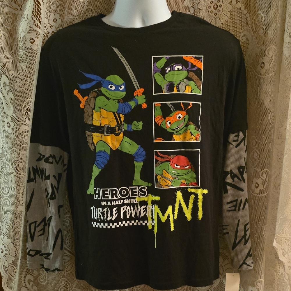 New Teenage Mutant Ninja Turtle Youth Size XL‎ Long Sleeve Black Tee Shirt